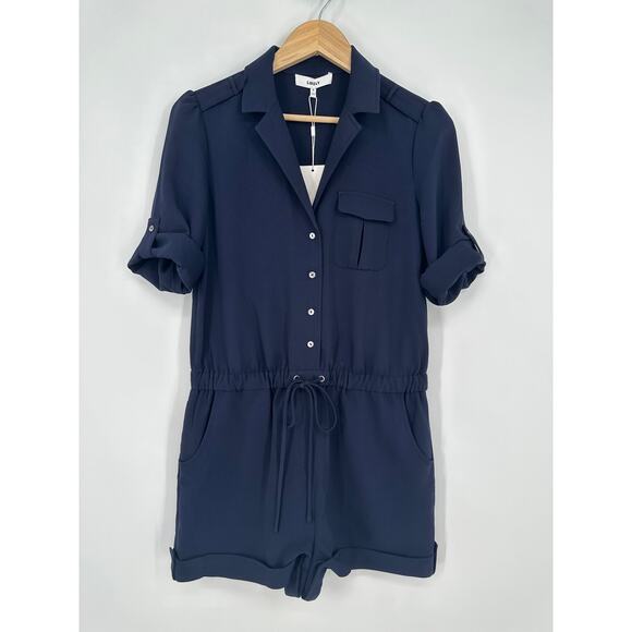 REVOLVE Likely Ellie Romper Button Front 3/4 Sleeve Crepe Navy Blue, NWT - Picture 5 of 13